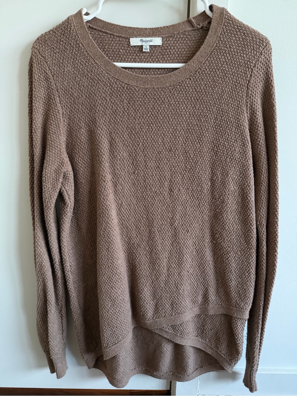 Madewell Taupe Waffle-Knit Scoop Neck Sweater